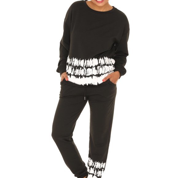 Black & White Abstract Crewneck Sweatshirt & Pocket Joggers - Picture 2 of 5